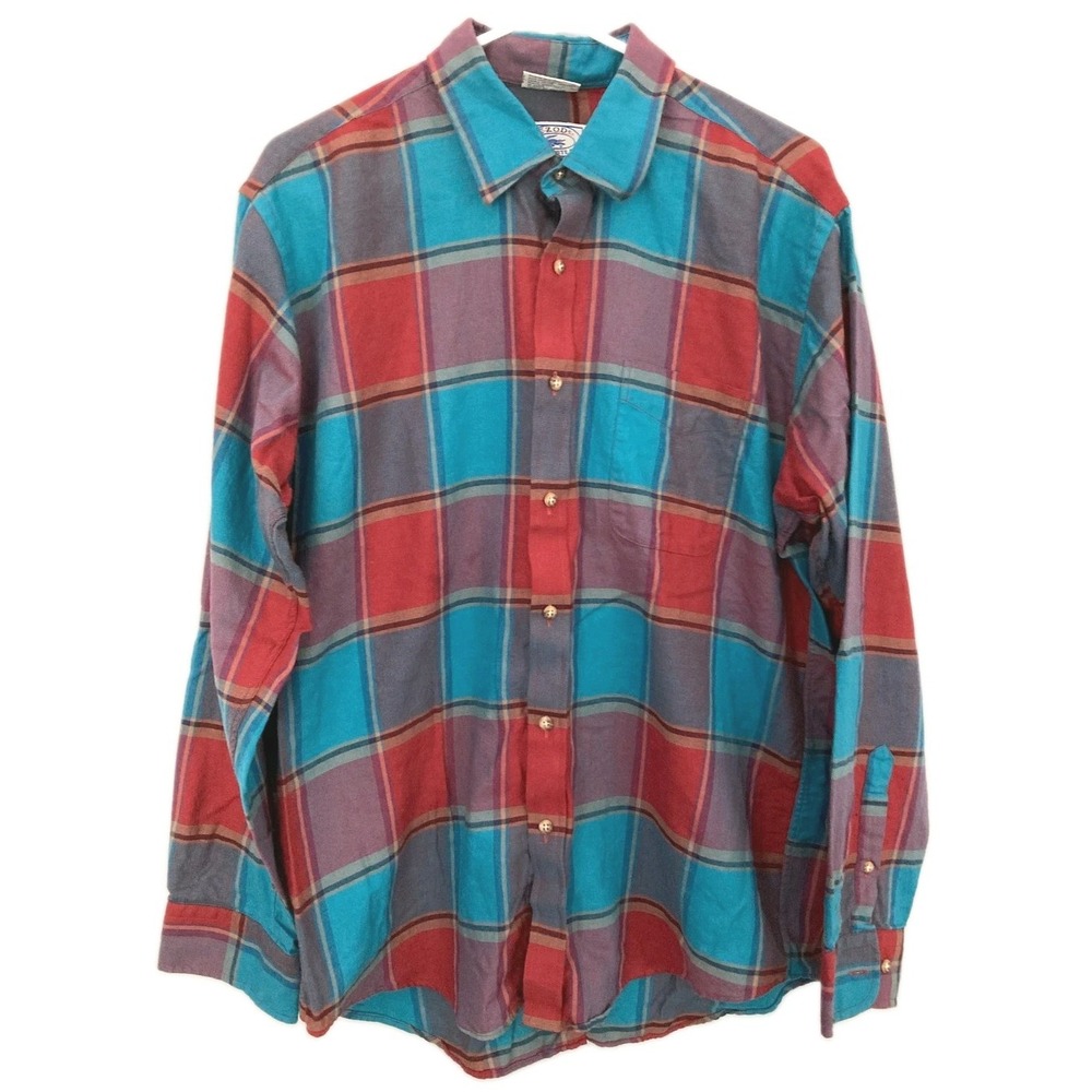Vintage Izod Lacoste Shirt Men 17-17.5 XL Multicolor Plaid 100% Cotton Hong Kong